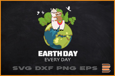 Earth Day Everyday Llama Sloth Earth Day