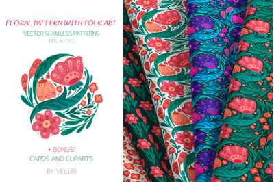 Vector floral pattern with folk art
