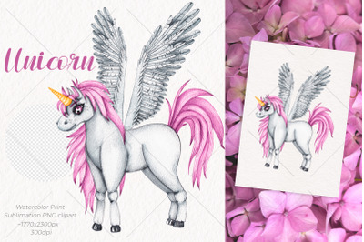 Watercolor Unicorn / Watercolor Print and Clip Art