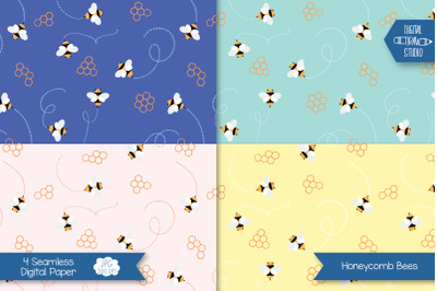 Bees &amp; Honeycombs Digital Paper | Seamless Background Pattern