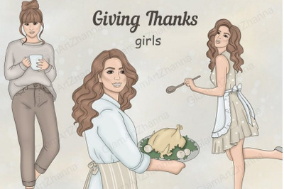 Thanksgiving Day Girls Clipart