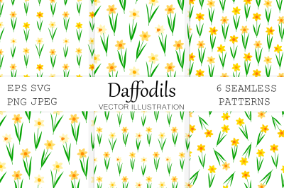 Daffodils pattern. Spring Flowers pattern. Daffodils background