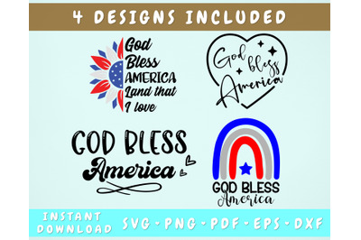 God Bless America SVG Bundle, 4 Designs, 4th of July SVG, Independence