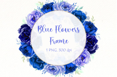 Blue Flowers Frame clipart, Watercolor Navy Blue floral png.