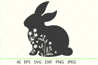 Easter bunny silhouette with flowers svg for cricut