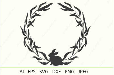 Floral circle wreath monogram with Easter bunny Svg