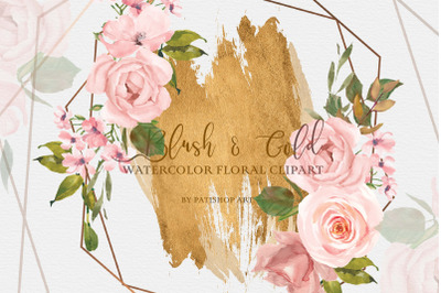 Watercolor Blush Gold Floral Clipart Set