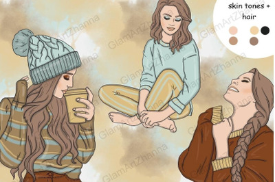 Cozy And Warm Girls Clipart