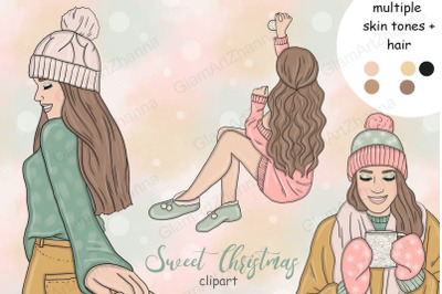 Sweet Christmas Girls Clipart