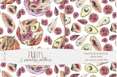 Watercolor summer fruits seamless pattern - 2 JPEG files