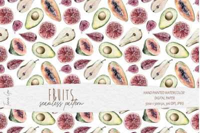 Watercolor summer fruits seamless pattern - 1 JPEG file