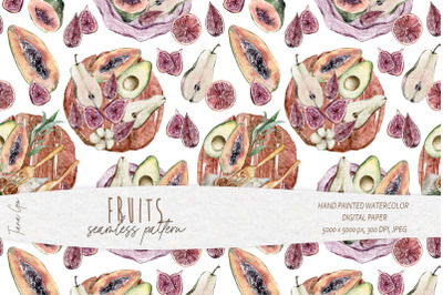 Watercolor summer fruits seamless pattern - 1 JPEG file