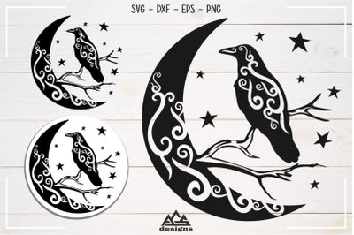 Bird Raven Crow Moon Stars Svg Design