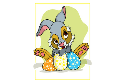 Easter Bunny hugging Easter eggs