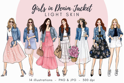 Girls in Denim Jacket - Light skin clipart
