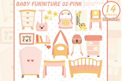 BABY FURNITURE clipart, Pink baby girl room
