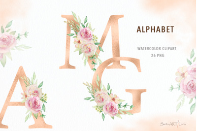 Watercolor Aesthetic alphabet with flowers
