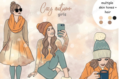 Cozy Autumn Girls Clipart