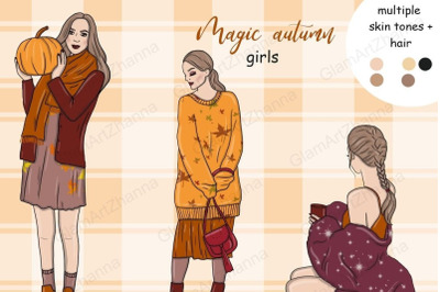 Magic Autumn Girls Clipart