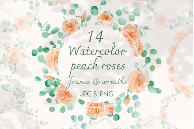 Watercolor Rose Frame and Wreath Clipart
