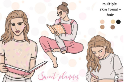 Sweet Planner Girls Clipart