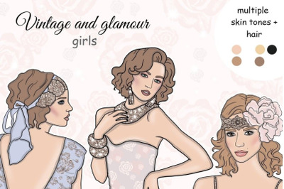 Vintage And Glamour Girls Clipart