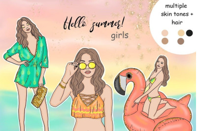 Hello Summer Girls Clipart