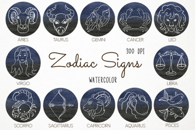 Watercolor Zodiac Signs Clipart, Horoscope Clipart, Astrology Clipart