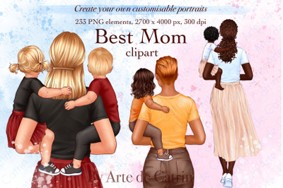 Best Mom Clipart, Mom with babies in her arms