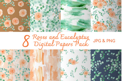 Rose and Eucalyptus Seamless Patterns