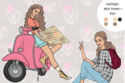 Travel Fashion Girls Clipart