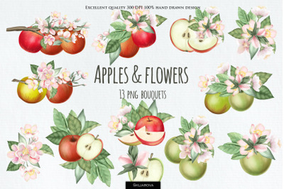 Apples and flowers bouquets set