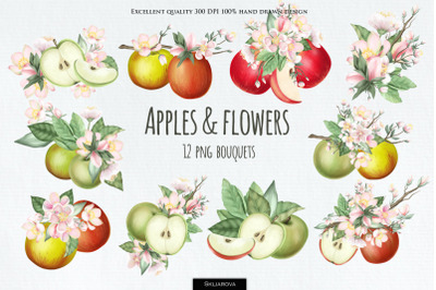 Apples and flowers bouquets set