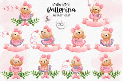 Baby bear ballerina with ribbon clipart