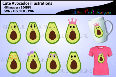 Happy avocados illustrations
