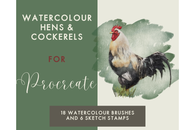 Procreate Watercolour Hens and Cockerels 24 Brushes