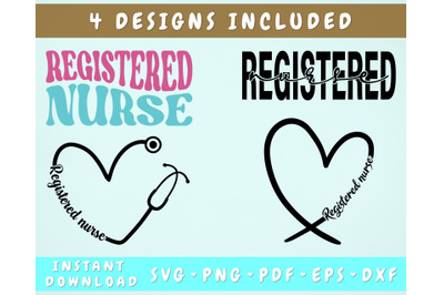 Registered Nurse SVG Bundle&2C; 4 Designs&2C; RN SVG&2C; Nurse Stethoscope SVG