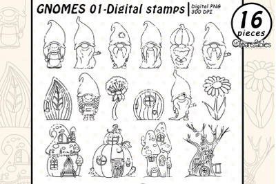 GNOME DIGITAL STAMPS, Woodland gnome stamps