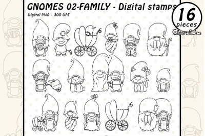 GNOME FAMILY digital stamps, Coloring for kids