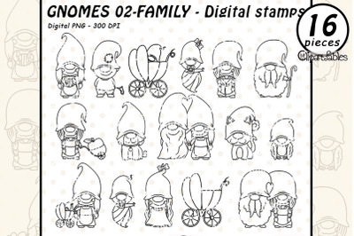 GNOME FAMILY digital stamps&2C; Coloring for kids