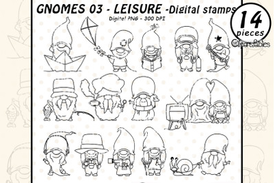 Cute GNOME digital stamps, LEISURE outline