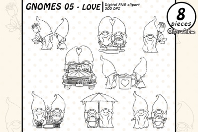 ROMANTIC GNOMES digital stamps, Cute love story