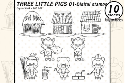 THREE LITTLE PIGS digital stamps