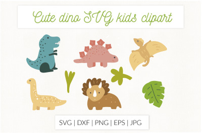 Cute dino SVG kids clipart. Jurassic cartoon dinosaurs.