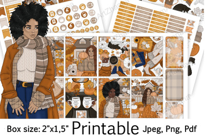 African American Autumn Vibes Printable Stickers 2&amp;quot;x1&2C;5&amp;quot;