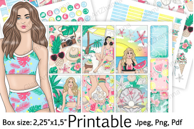 Summer Printable Stickers 2,25&quot;x1,5&quot;