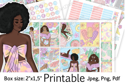 African American Pastel Summer Printable Stickers 2&amp;quot;x1&2C;5&amp;quot;