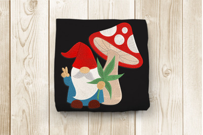 420 Gnome with Cannabis Under Toadstool | Embroidery