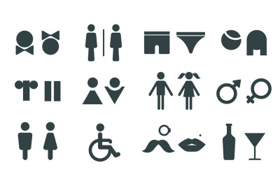 Wc symbols for man and woman, disabled person toilet icon. Male and fe