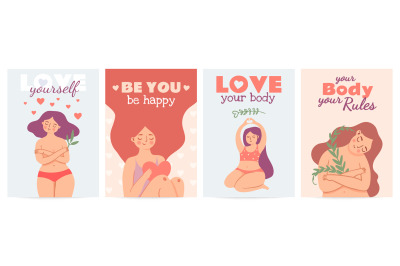 Body positive posters, woman love yourself banners